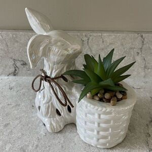 White Ceramic Iridescent Potpourri Bunny Planter with Faux Succulent